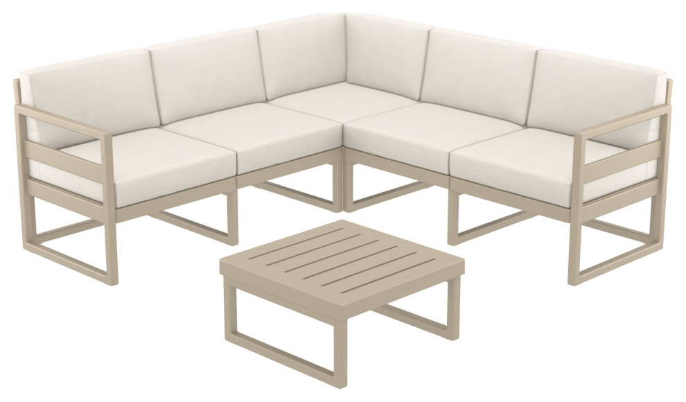 Mykonos Corner 5 Person Sectional Set Taupe  Acrylic Fabric Natural Cushion   Contemporary   Outdoor Lounge Sets   by Homesquare  Houzz