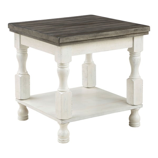 Furniture of America Neking Rustic White 24-inch Solid Wood Side Table