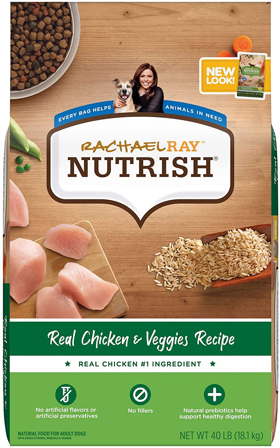 Rachael Ray Nutrish Premium Natural Dry Dog Food， Real Chicken and Veggies Recipe， 40 Pounds (Packaging May Vary)