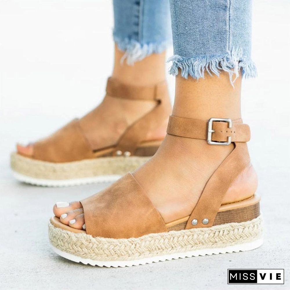 Women Sandals Soft Leather Wedges Shoes Women Espadrilles Platform Sandals Female 4cm High Heels Sandals Summer Chaussures Femme