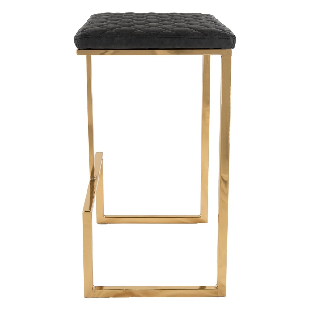 LeisureMod Quincy Modern tufted Leather Barstool Gold Metal Frame   29\