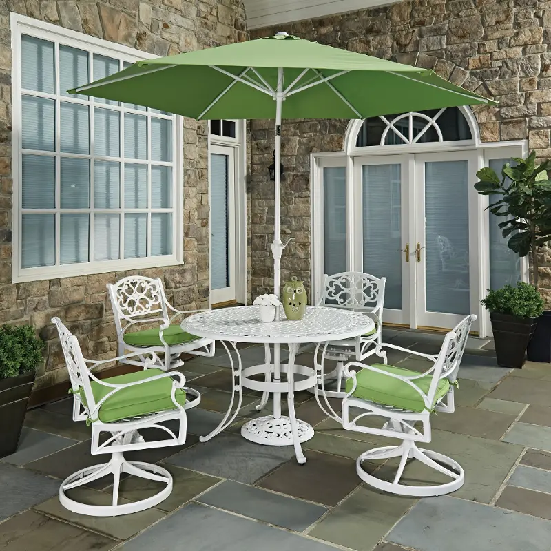 Sanibel 48 White 6 Piece Outdoor Dining Set with Swivel Chairs