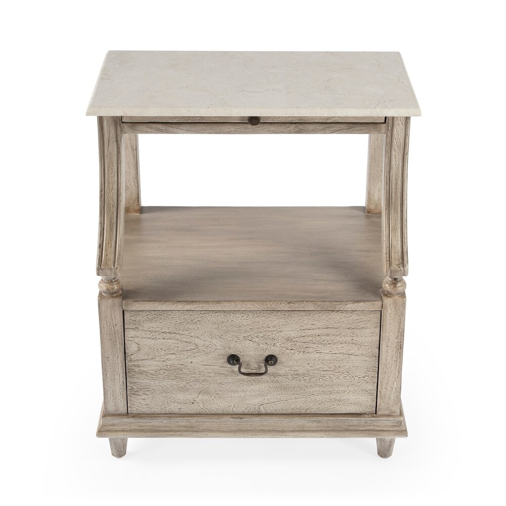 Mabel Genuine Marble and Wood 1 Drawer Nightstand