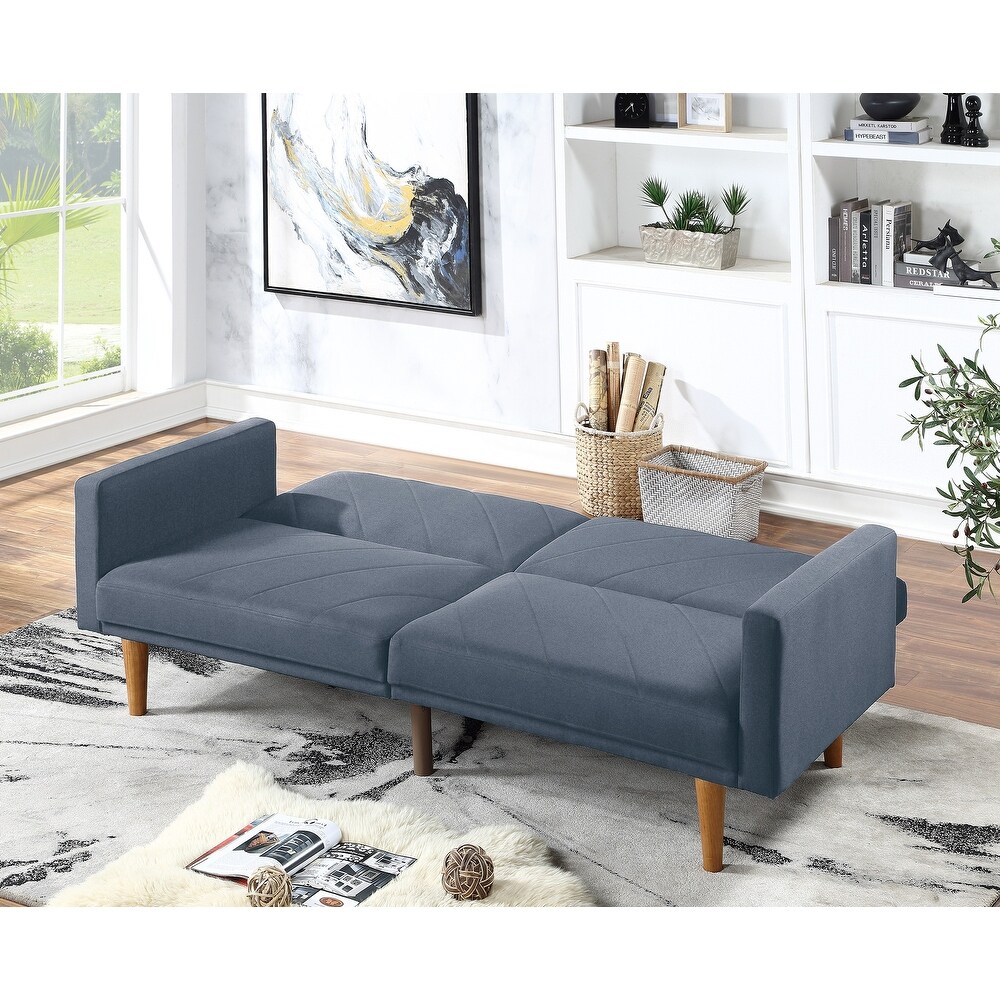 Modern Electric Look 1pc Convertible Sofa Couch Linen Like Fabric Cushion Wooden Legs Living Room