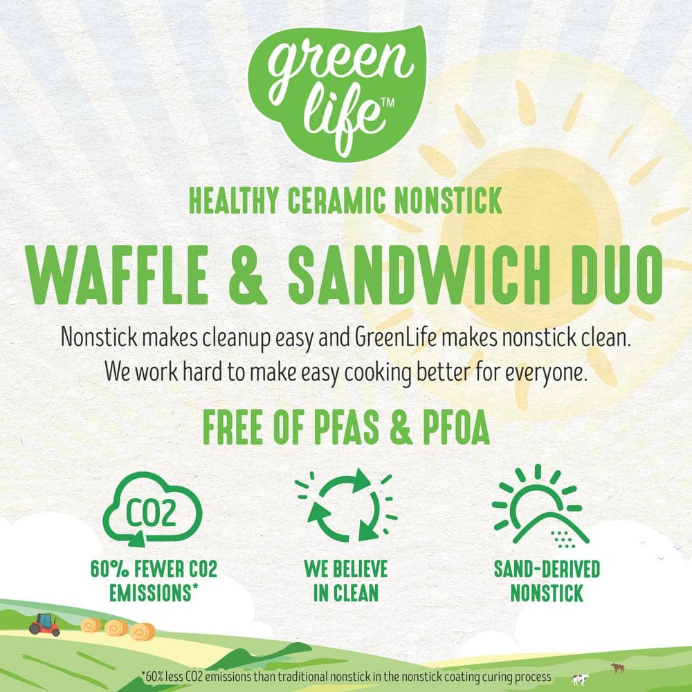 GreenLife Healthy Ceramic Nonstick Turquoise Waffle and Sandwich Duo CC005823-001