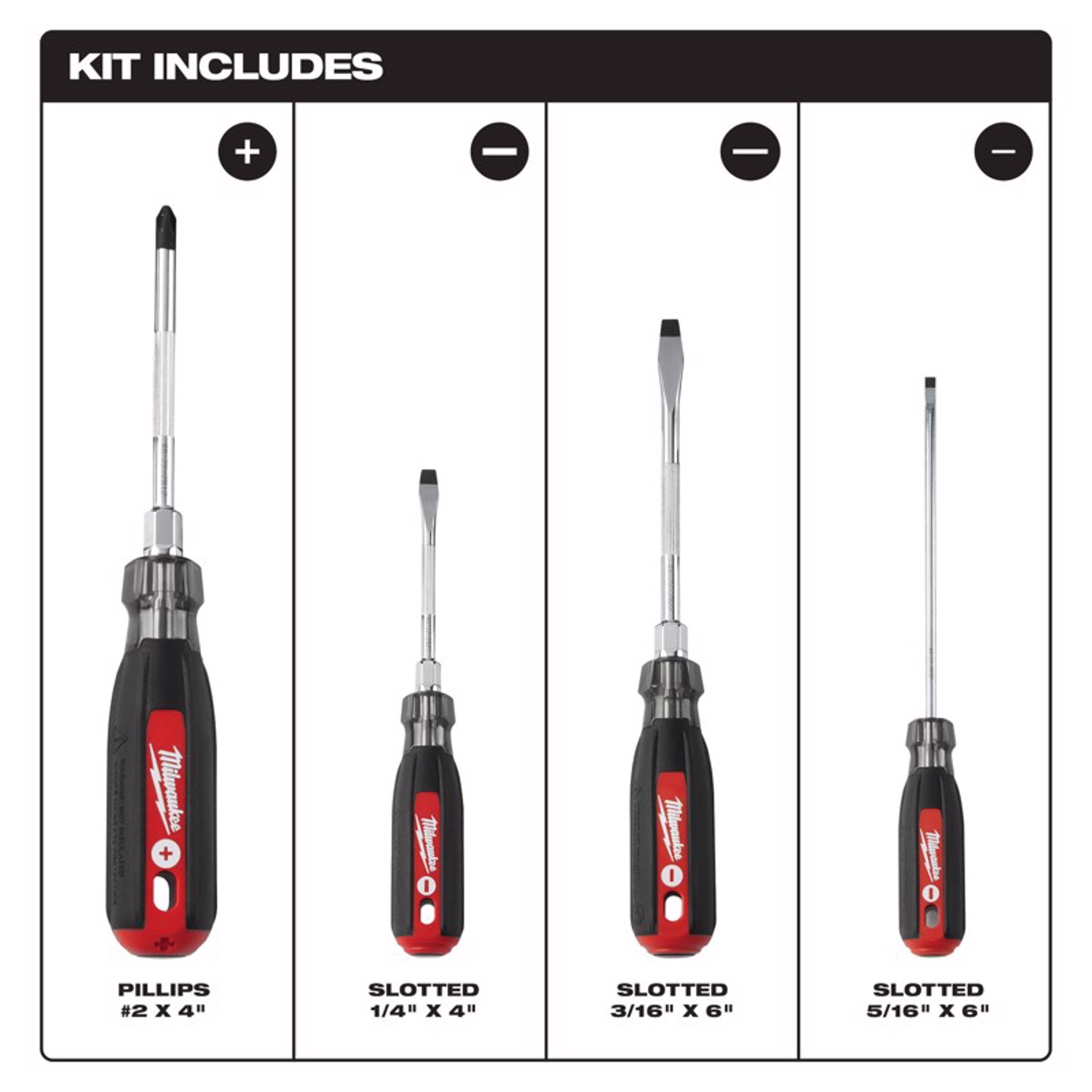 MW 6 in. L Phillips/Slotted Screwdriver Set 4 pc