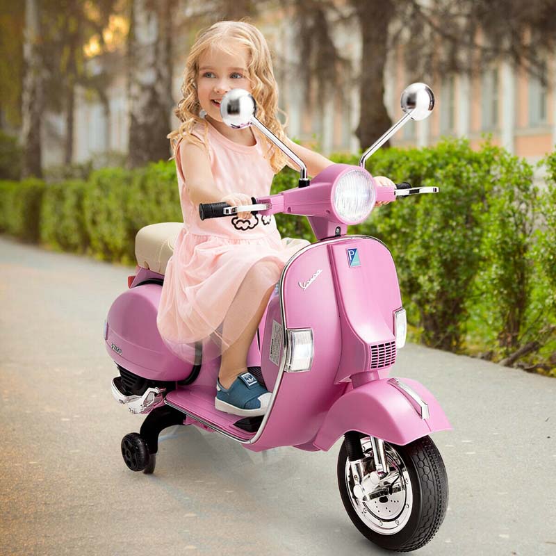 6V Kids Ride on Vespa Scooter Battery Powered Electric Riding Toy Motorcycle with Training Wheels