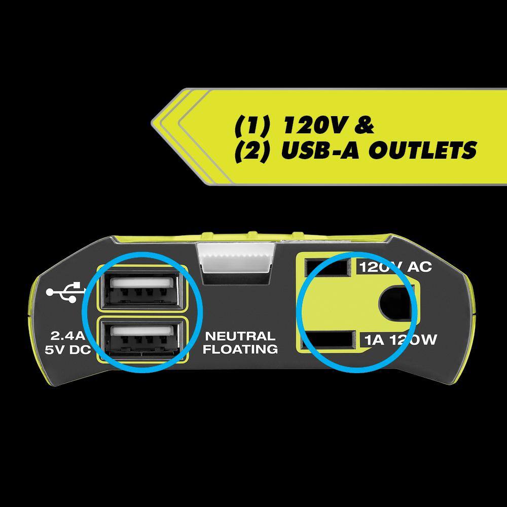 RYOBI ONE+ 18V 120-Watt 12V Automotive Power Inverter with Dual USB Ports RYi120A