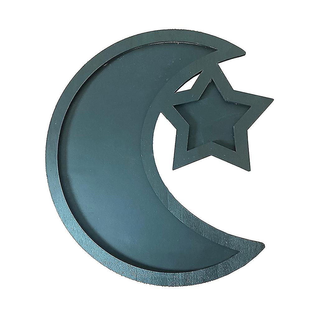 Eid Ramadan Serving Tray with Moon and Star Rustic Wooden Crescent Party Food Serving Tableware Display Holder Festival Decor