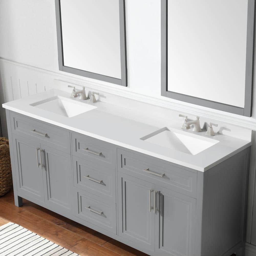 Home Decorators Collection Mayfield 72 in W x 22 in D x 35 in H in American Gray with Cultured Marble Vanity Top in White with White Basins