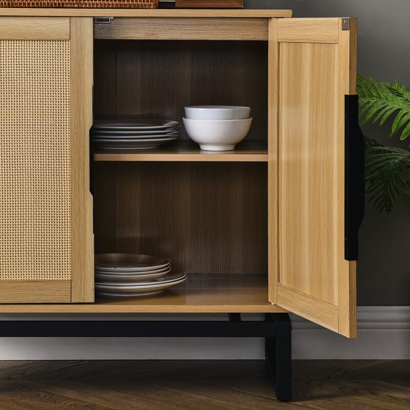 Natural Rattan Sideboard Cabinet with 1 Adjustable Inner Shelves and 2 Doors