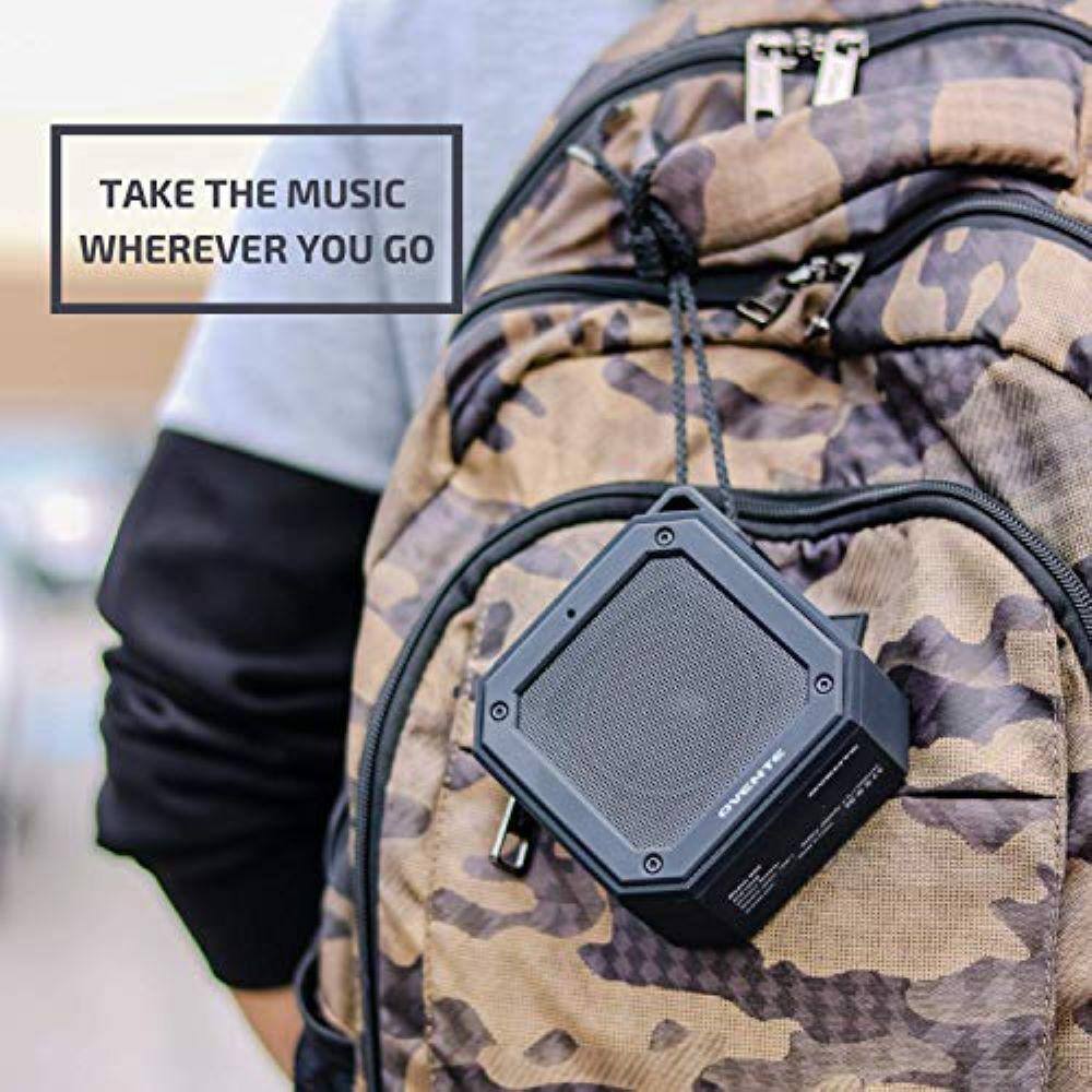 OVENTE 2000 mAh Portable Waterproof Wireless Speaker with TWS Pairing Capability IPX6 Rating and 20-Hours of Playtime Black ZA1200B