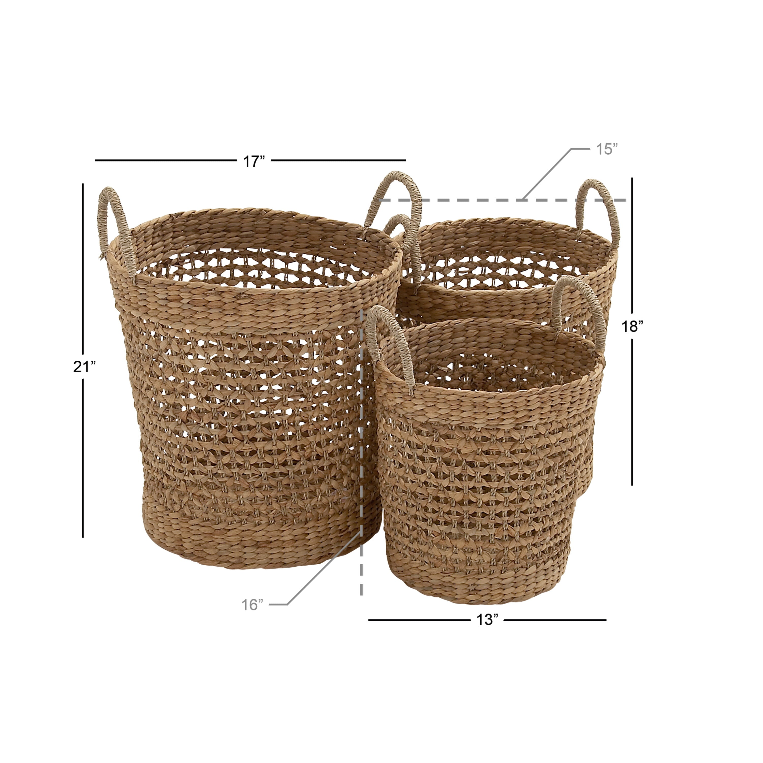 DecMode Coastal Brown Seagrass Woven Storage Basket, Set of 3 21