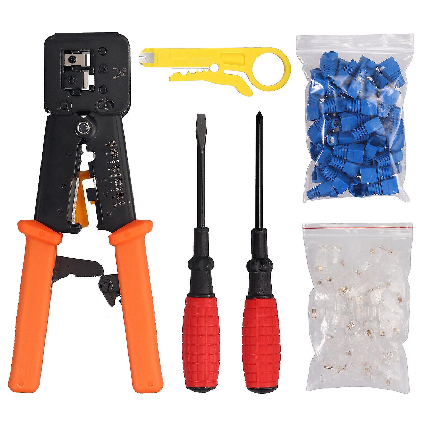 Rj45 Crimp Tool Kit Pass Through Rj45 Cat5e Cat6 Connector Ethernet Crimper Tool