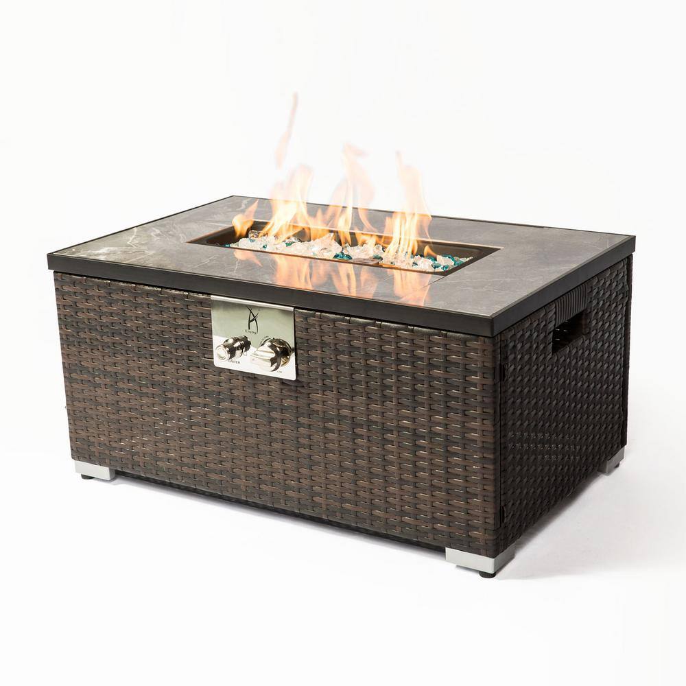 maocao hoom 32 in. Rattan Outdoor Fire Table Rectangle Gas Fire Pit in Brown DJ-C-W85335465