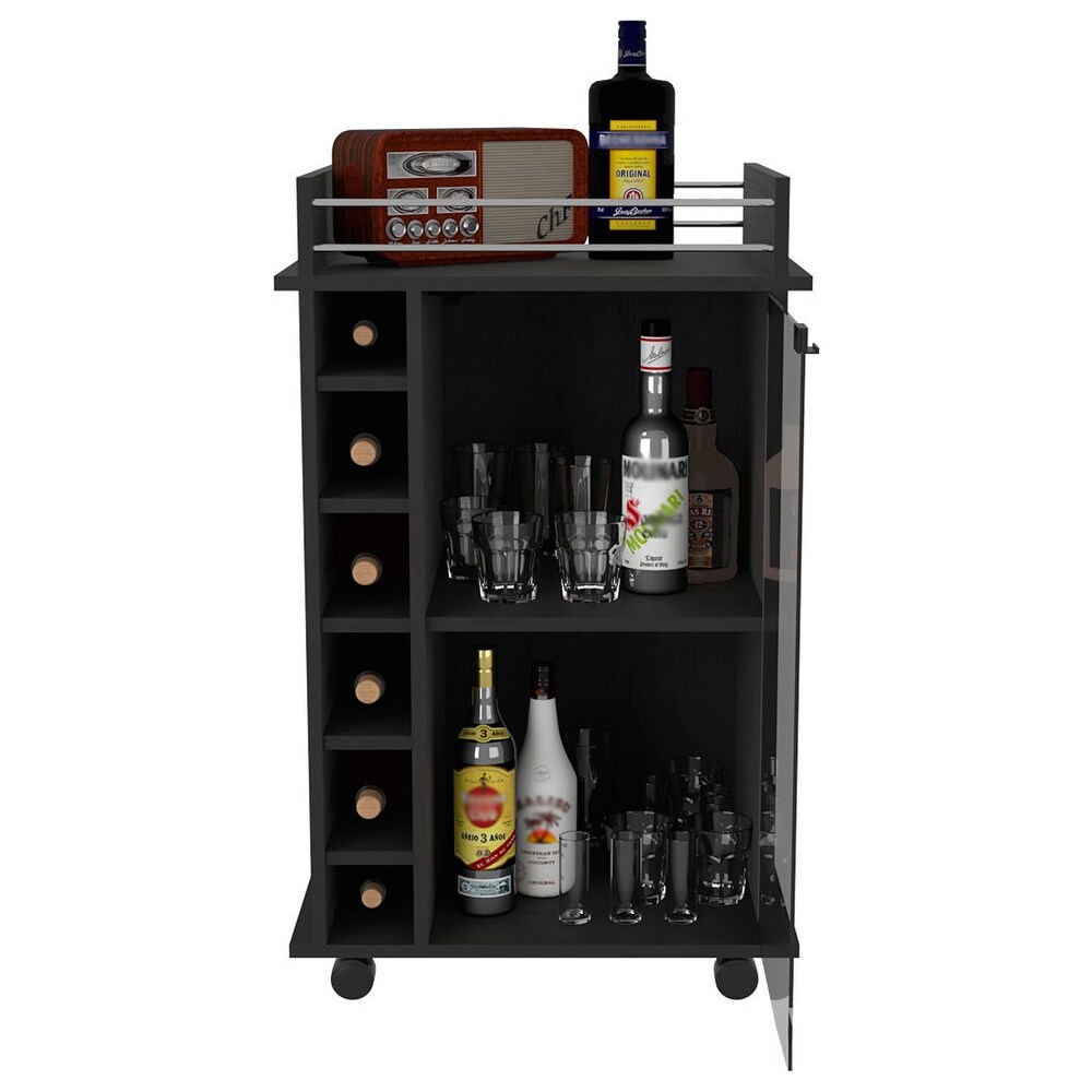 Bar Cart Baltimore With Six Wine Cubbies And Glass Door