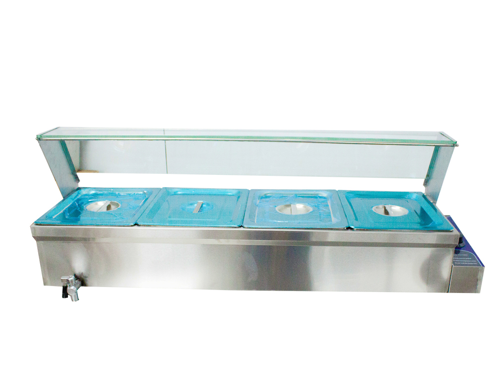 INTBUYING 4-Pan Food Warmer Commercial Buffet Food Warmer Stainless Steel Steam Table with Glass Shield