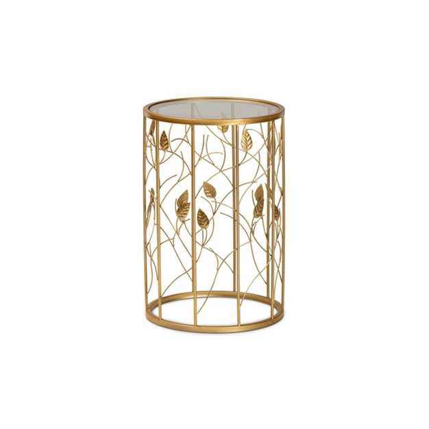 Anaya Glam Brushed Metal And Glass Leaf Accent End Table Gold Baxton Studio