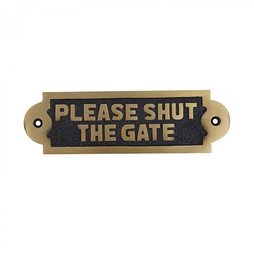 Brass Gate Sign PLEASE SHUT THE GATE Privacy Security Plaques Renovators Supply
