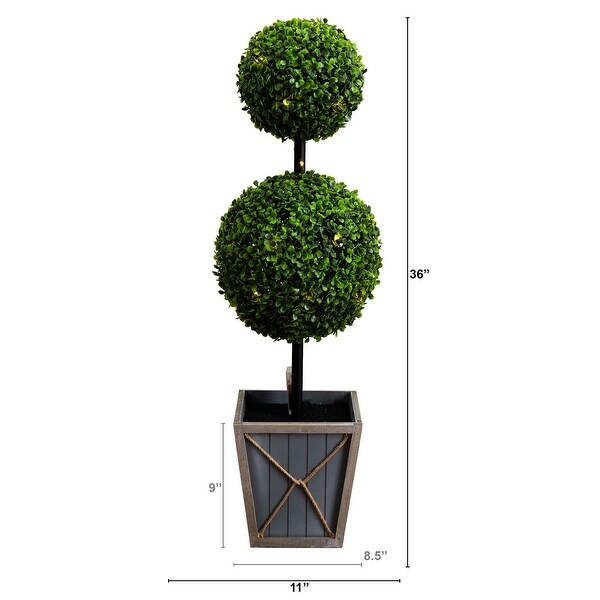 3' UV Resistant Double Ball Boxwood Topiary with Lights in Planter