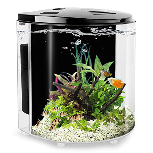 YCTECH 1.2 Gallon Betta Aquarium Starter Kits Fish Tank with LED Light and Filter Pump Black (320black)