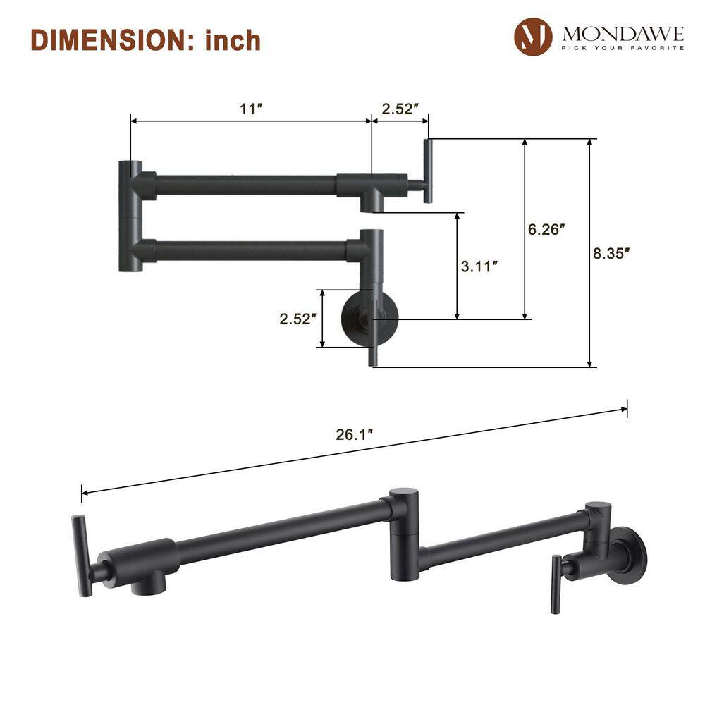 Mondawe Brass Wall Mount Pot Filler Faucet Single Handle in Matte Black OR-846MBF-DG