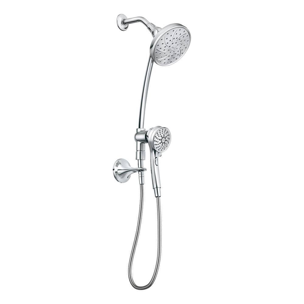 MOEN Attract Magnetix 6-Spray Patterns 6.75 in. Wall Mount Dual Shower Head and Adjustable Handshower with Slidebar in Chrome 28586