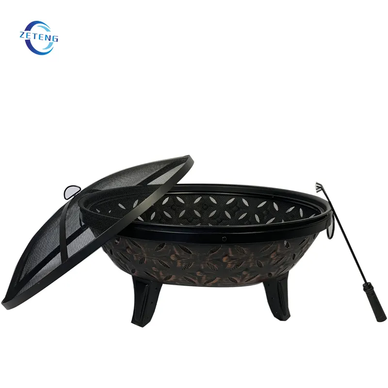 ZT Black Wood Burning Fire Bowl Round Metal Fire Pit Portable Outdoor Fire pits