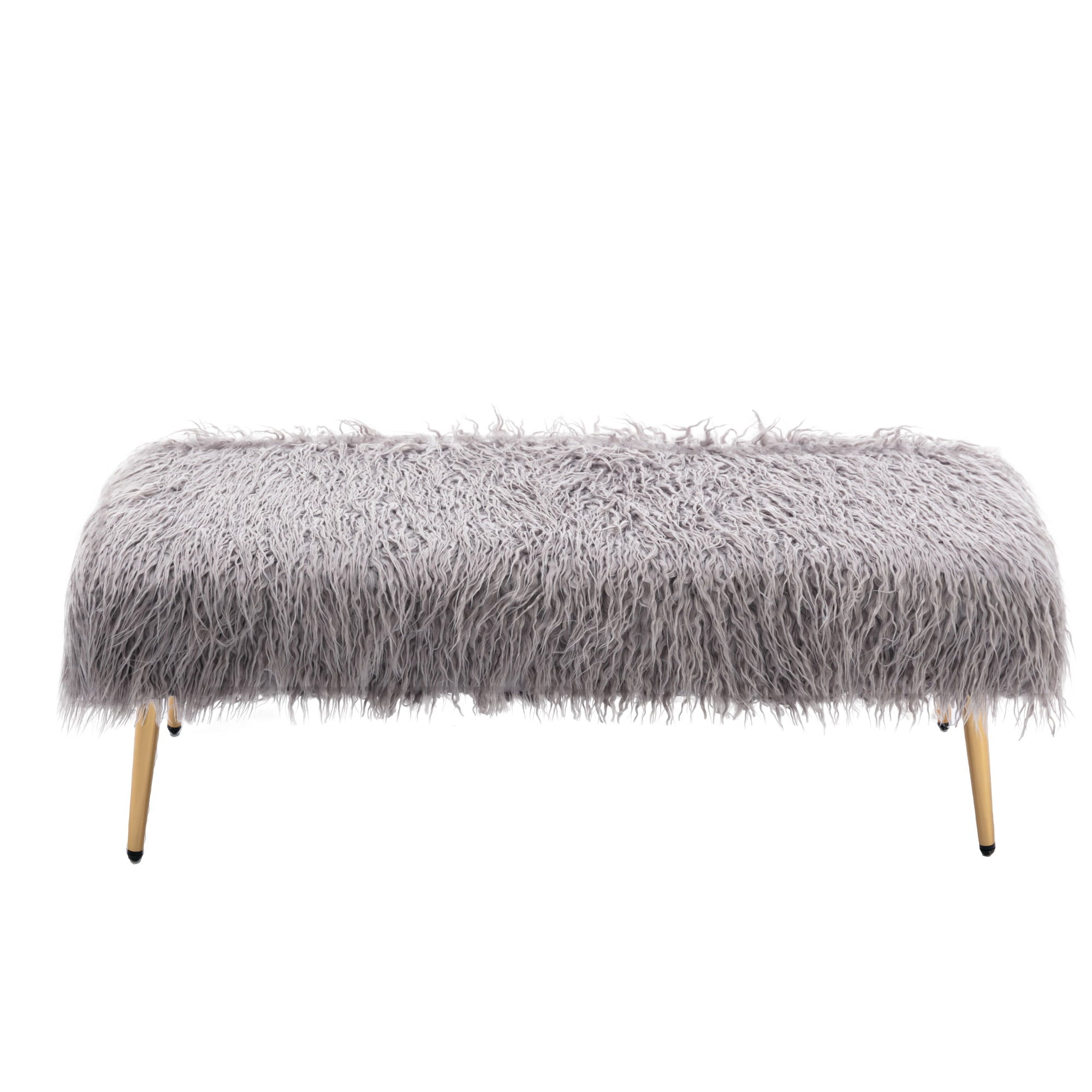 Sportaza Faux Fur Plush Bench, Modern Fluffy Upholstered Bench for Entryway Dining Room Living Room Bedroom, GRAY