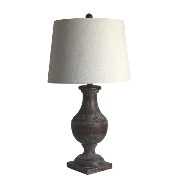 Fangio Lighting's 6265BRZ 28 in. Classic Urn On Square Pedestal Resin Table Lamp in Cottage Bronze Espresso