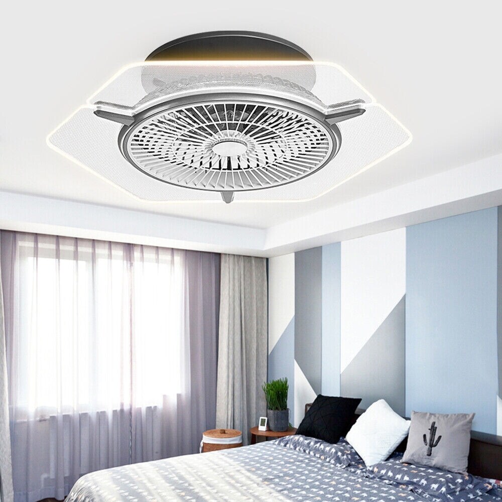 7 Blades Modern Small Gray Enclosed Ceiling Fan with Remote   23inches