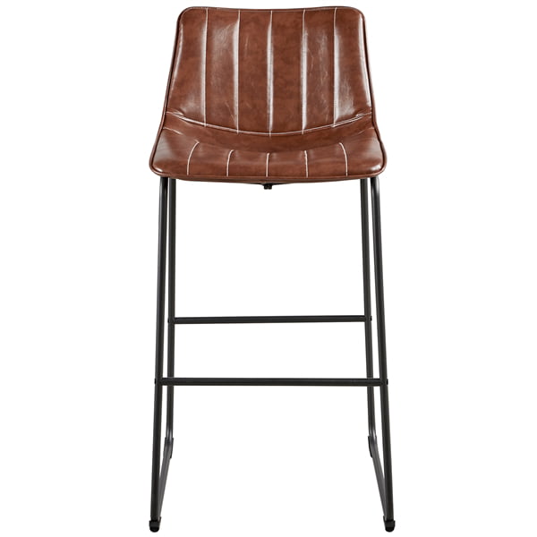 Alden Design Faux Leather High Bar Stool with Backrest， Set of 2， Brown