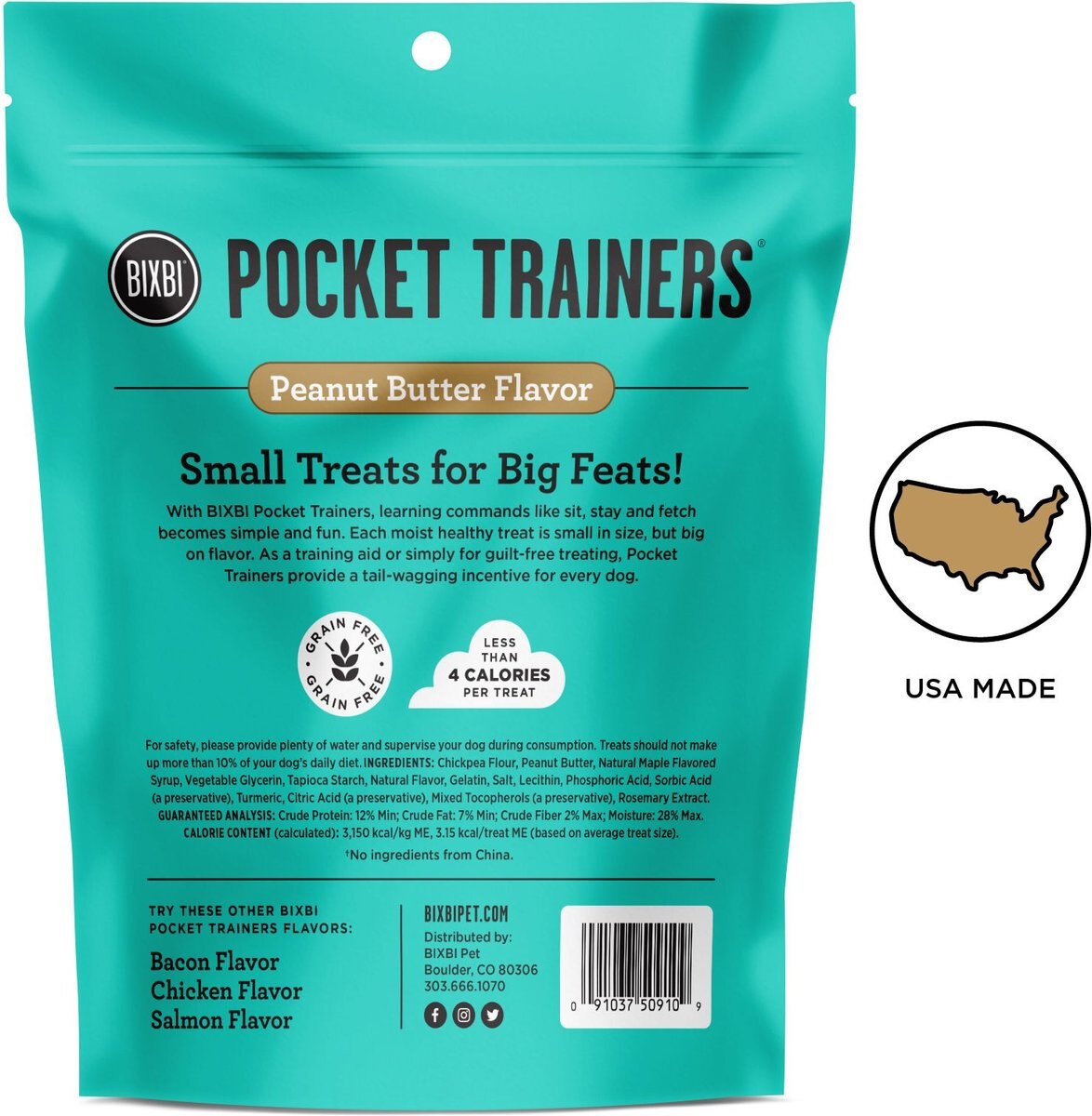 BIXBI Pocket Trainers Peanut Butter Flavor Grain-Free Dog Treats