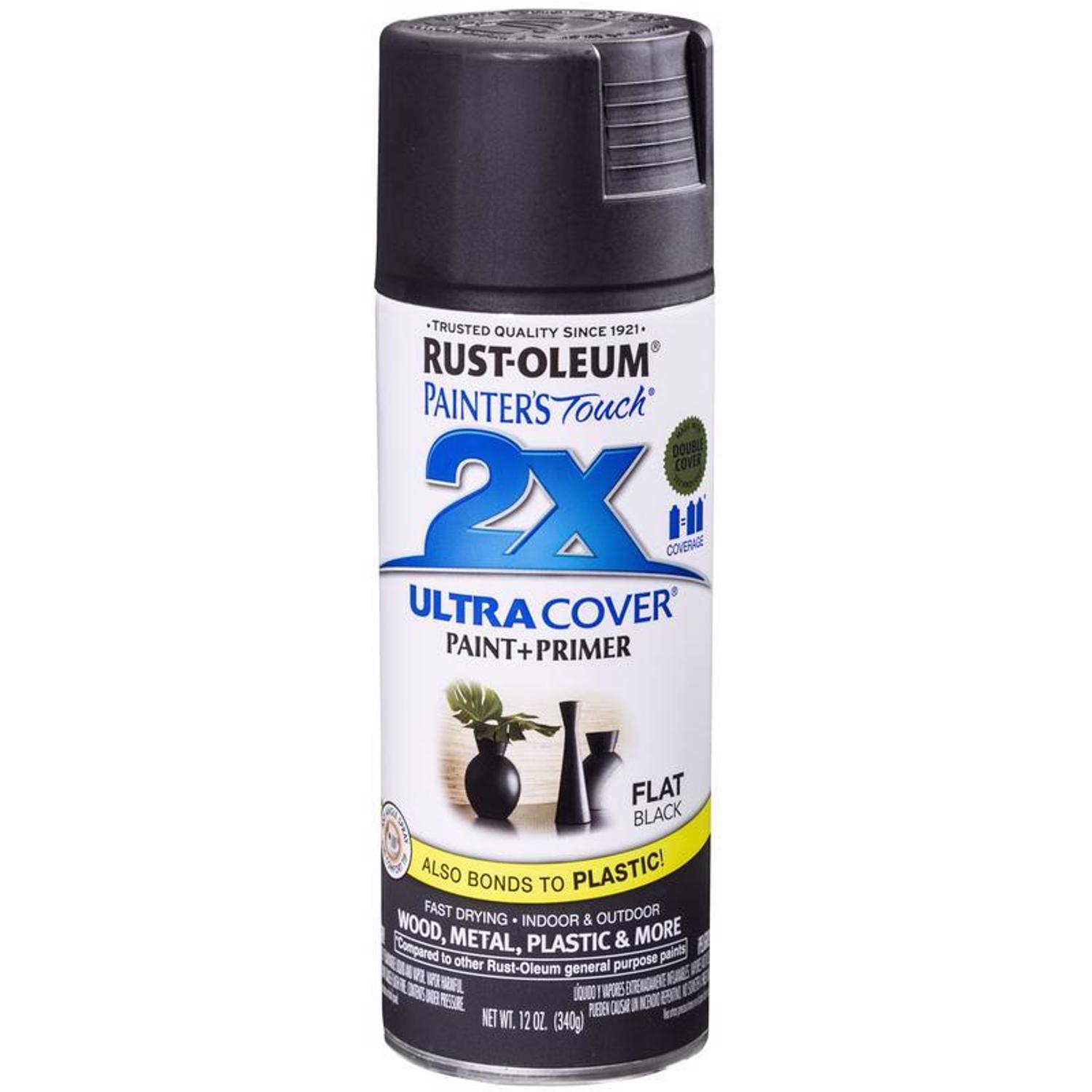 Rust-Oleum Painter\u0027s Touch 2X Ultra Cover Flat Black Paint+Primer Spray Paint 12 oz