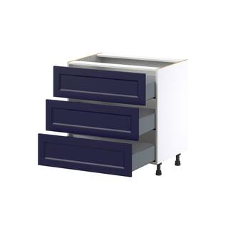 J COLLECTION 33 in. W x 24 in. D x 34.5 in. H Devon Painted Blue Shaker Assembled Base Kitchen Cabinet with 3 Even Drawers DSB3DA33-DV