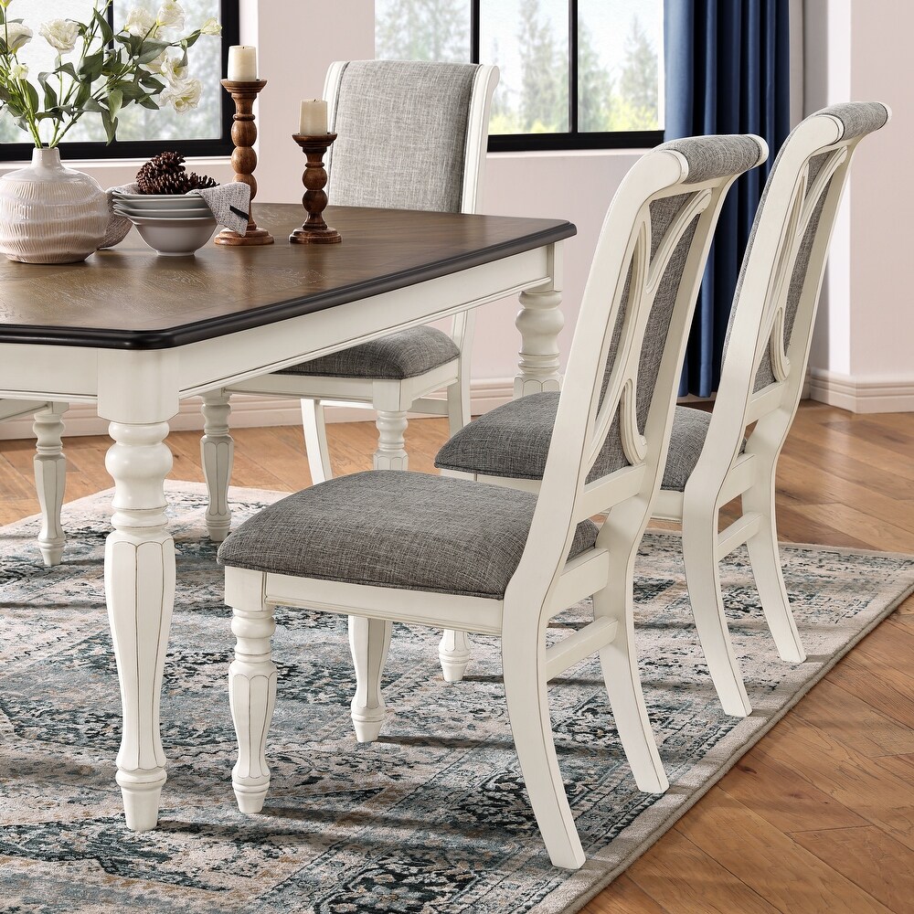 Roundhill Furniture Belleza French Country 7 Piece Dining Set in Antique White and Weathered Oak Finish