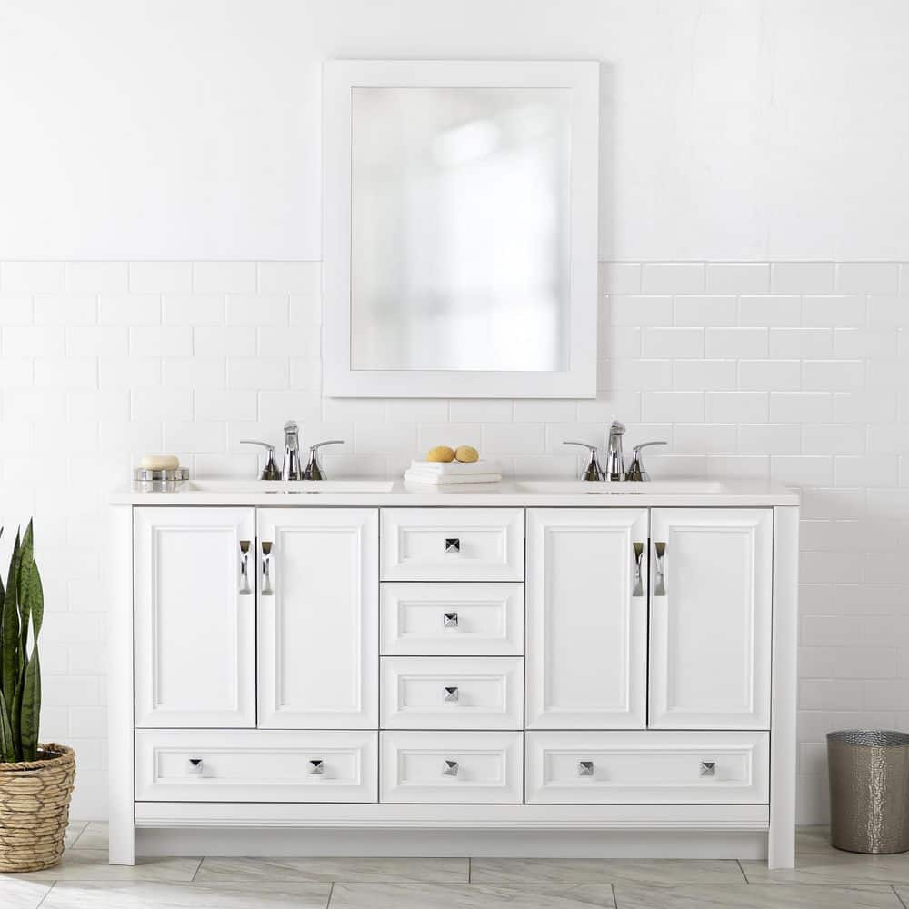 Glacier Bay Candlesby 6025 in W x 1875 in D Bath Vanity in White with Cultured Marble Vanity Top in White with 2 Sinks