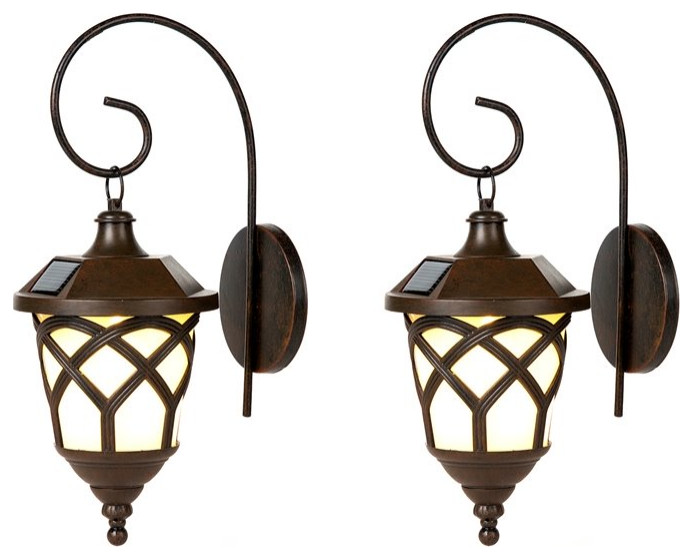 LuxenHome Set of 2 Brown Plastic Hanging Lanterns Solar Sconces   Traditional   Outdoor Wall Lights And Sconces   by Homesquare  Houzz