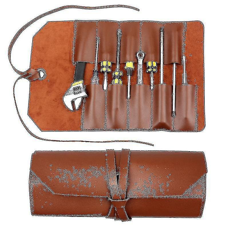 Leather Double-layer Thickened Tool Storage Roll Bag Hardware Dual-purpose Wrench