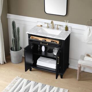 Home Decorators Collection Bonica 30 in. W x 22 in. D x 34.50 in. H Bath Vanity in Espresso with Carrara Marble Top Bonica 30E