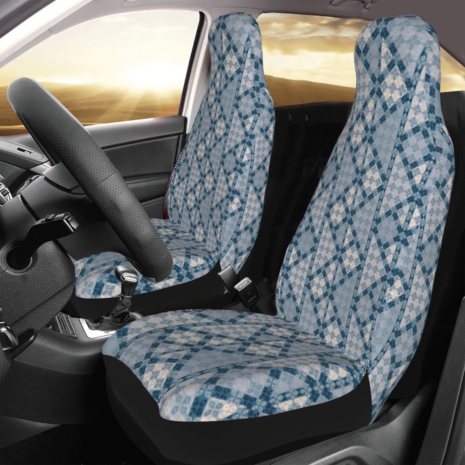 TEQUAN Front Seat Covers， Abstract Moroccan Style Pattern 2 Piece Car Seat Cover Fit Most Car SUV Truck Van