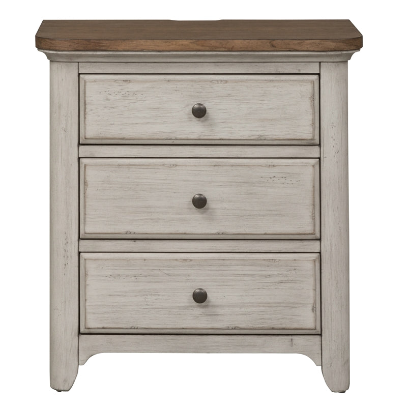 Farmhouse Reimagined White 3 Drawer Night Stand w/ Charging Station