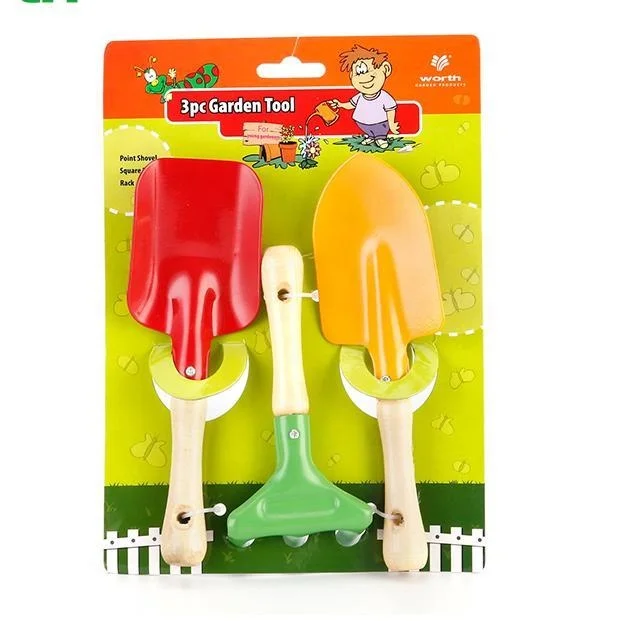 Quality Carbon Steel Wooden Handle Novelty Kids Min Hand Garden Tools Set with Cartoon