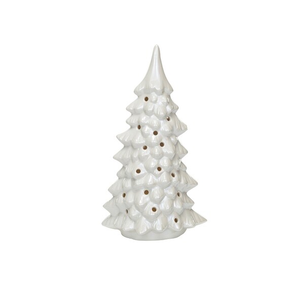 Stoneware LED Tree with CutOuts and Iridescent Finish