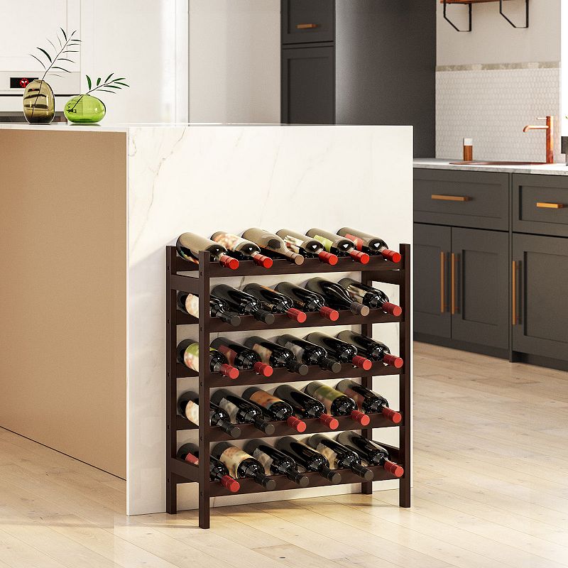 Wicker Wine Rack， 5-Tier Storage Shelf， Holds 30 Bottles