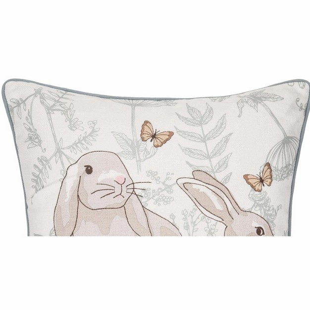 X 18 quot Garden Toile Easter Bunnies Embroidered Decorative Throw Pillow