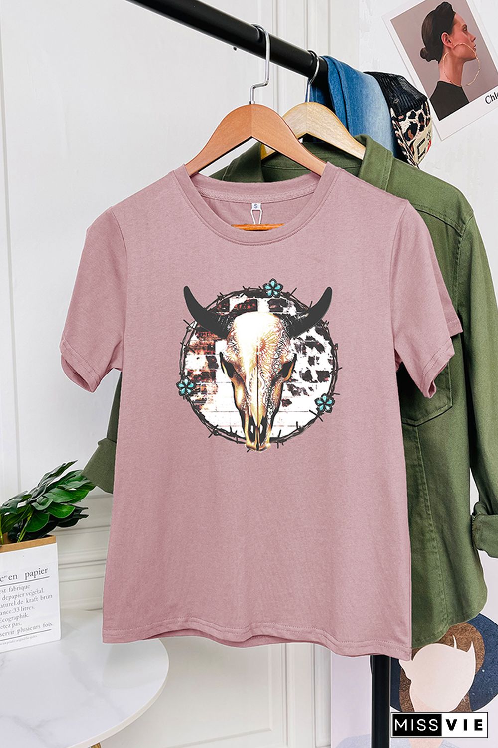 Bull Skull Barbed Wire Short Sleeve Graphic Tee Wholesale