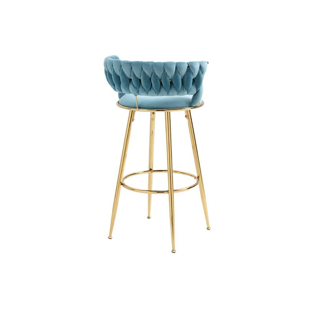 35.04 Inch Blue Wood Bar Stools with Low Back and Footrest Counter Height Bar Chairs GM-H-91