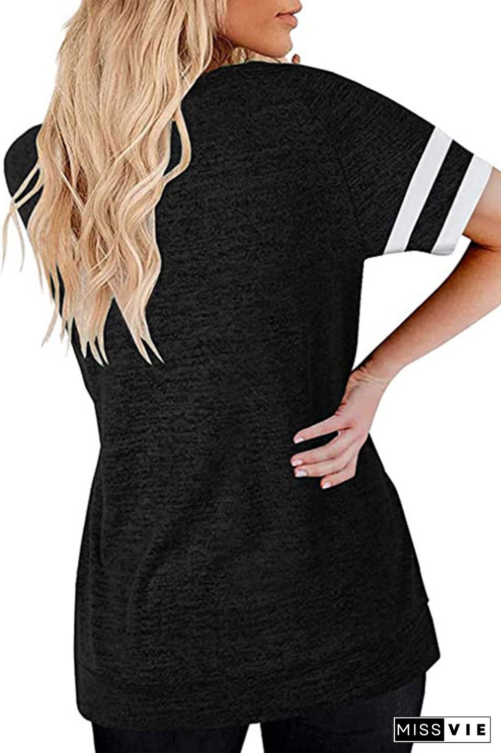 Black Round Neck Printed Short Sleeve T-shirt