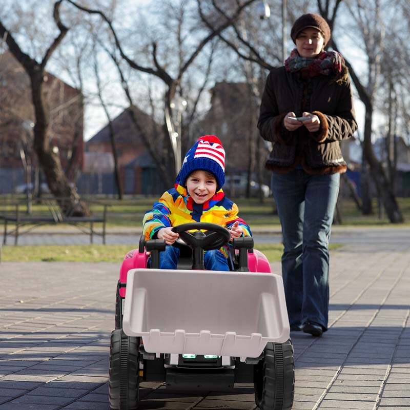 12V Kids Ride On Excavator Digger with Digging Bucket, Battery Powered Electric Tractor RC Construction Vehicle